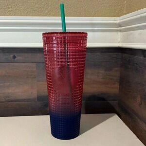 Watermelon Pink Blue Ombré with green straw Starbucks Venti Tumbler New with Tag